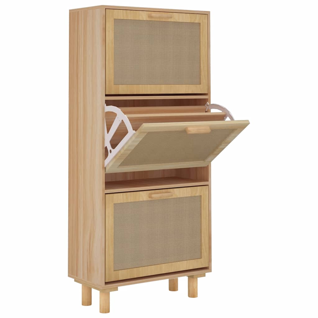 Vidaxl sapateira 52x25x115 cm derivados madeira/vime natural castanho