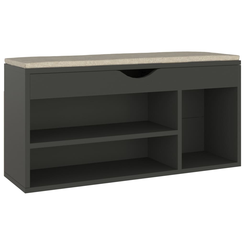 Vidaxl banco sapateira c/ almofadão contraplacado 104x30x49 cm cinza