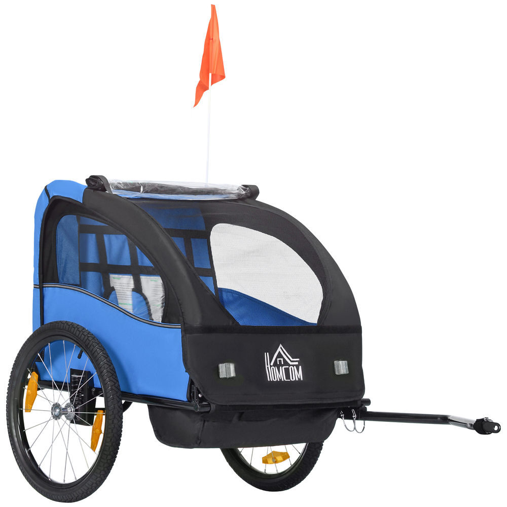 Homcom reboque de bicicleta para crianças acima de 18 meses reboque de bicicleta com 2 lugares com cinto de segurança espaço de armazenamento e