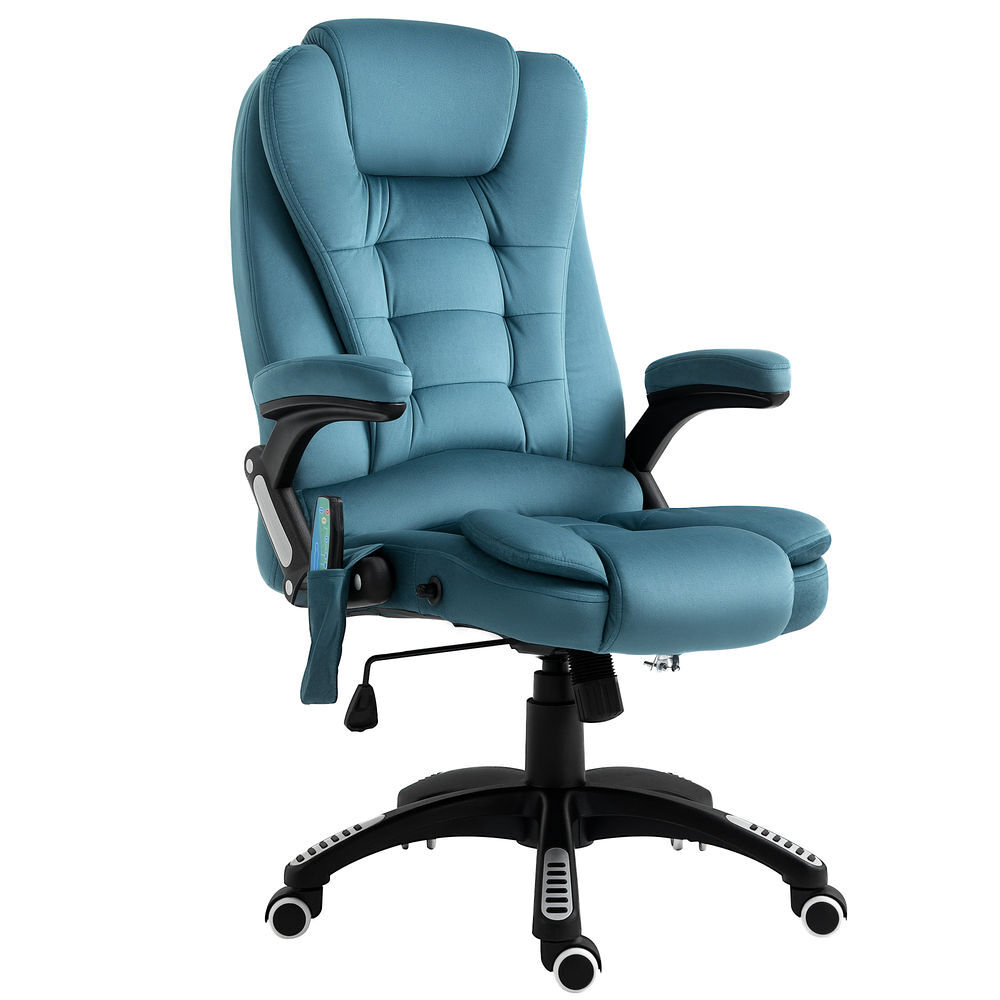 Vinsetto cadeira de massagem com 6 pontos de massagem cadeira de escritório reclinável até 130° com função de aquecimento altura ajustável e rodas para estúdio 68x72x110-120 cm bleu
