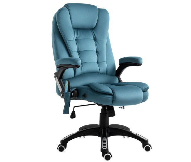 Vinsetto cadeira de massagem com 6 pontos de massagem cadeira de escritório reclinável até 130° com função de aquecimento altura ajustável e rodas para estúdio 68x72x110-120 cm bleu