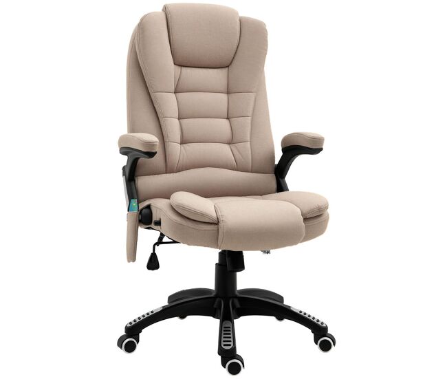 Vinsetto cadeira de massagem com 6 pontos de massagem cadeira de escritório reclinável até 130° com função de aquecimento altura ajustável e rodas para estúdio 68x72x110-120 cm marrom claro