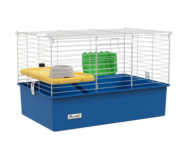 Pawhut gaiola para visons com bandeja inferior gaiola para animais pequenos com plataforma com rampa comedouro e bebedouro recinto para coelhos