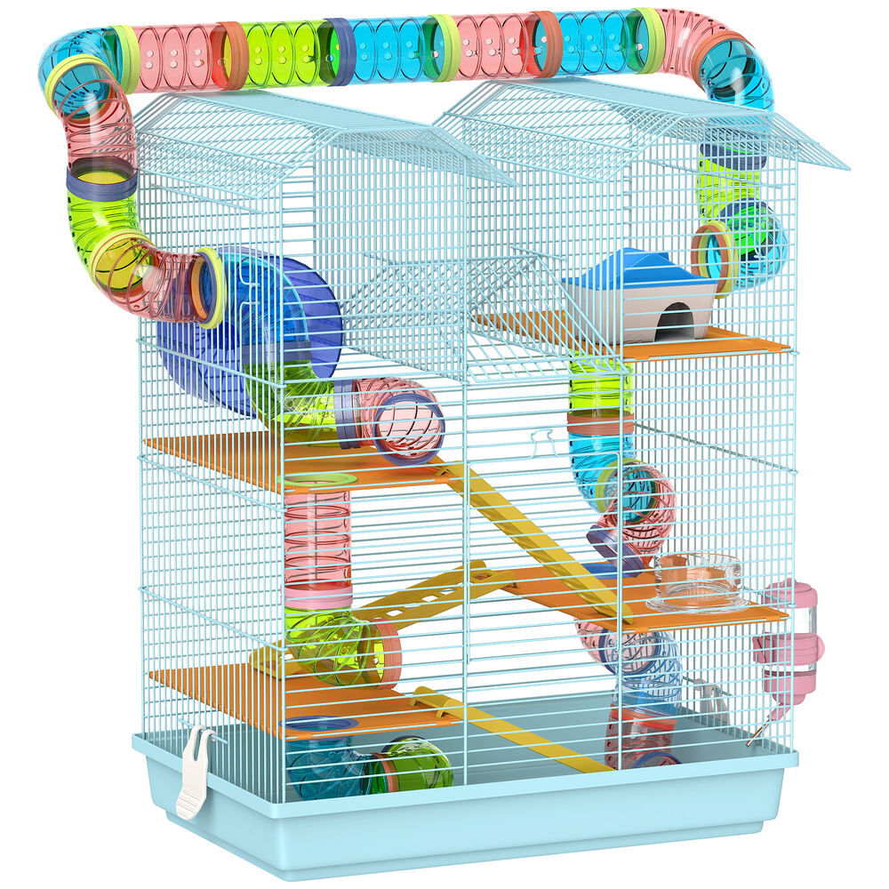 Pawhut gaiola para hamster casa para animais pequenos de múltiplos níveis com sistema de tubos 4 plataformas comedouro bebedouro casinha roda de