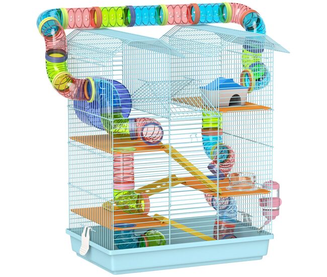Pawhut gaiola para hamster casa para animais pequenos de múltiplos níveis com sistema de tubos 4 plataformas comedouro bebedouro casinha roda de