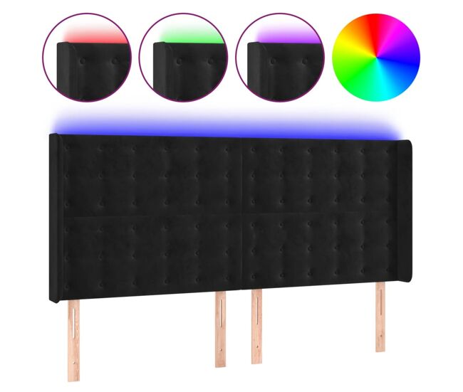 Vidaxl cabeceira de cama c/ luzes led veludo 183x16x118/128 cm preto