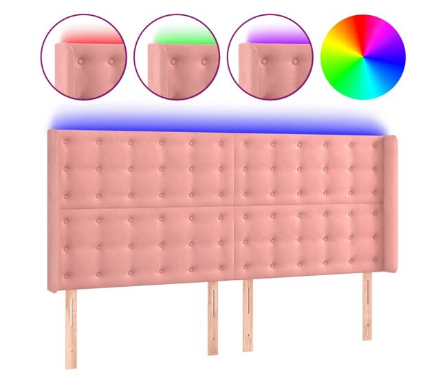 Vidaxl cabeceira de cama c/ luzes led veludo 163x16x118/128 cm rosa