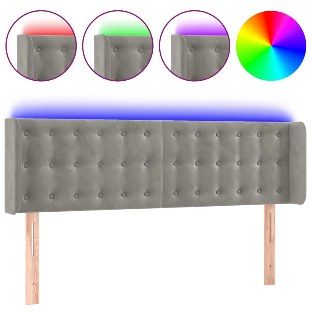 Vidaxl cabeceira cama c/ luzes led veludo 147x16x78/88 cm cinza-claro