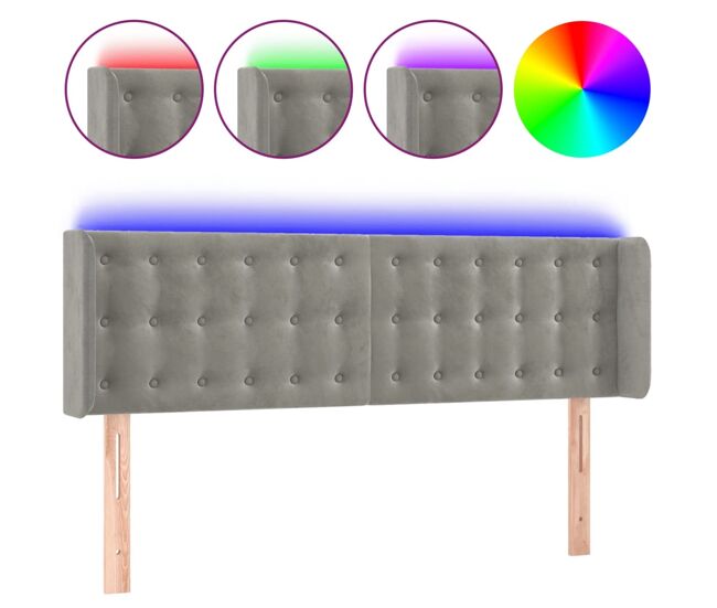 Vidaxl cabeceira cama c/ luzes led veludo 147x16x78/88 cm cinza-claro