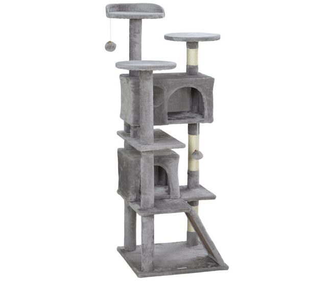 Pawhut arranhador para gatos altura 138 cm arranhador para gatos torre de escalada com postes arranhadores de sisal plataformas cavernas bolas