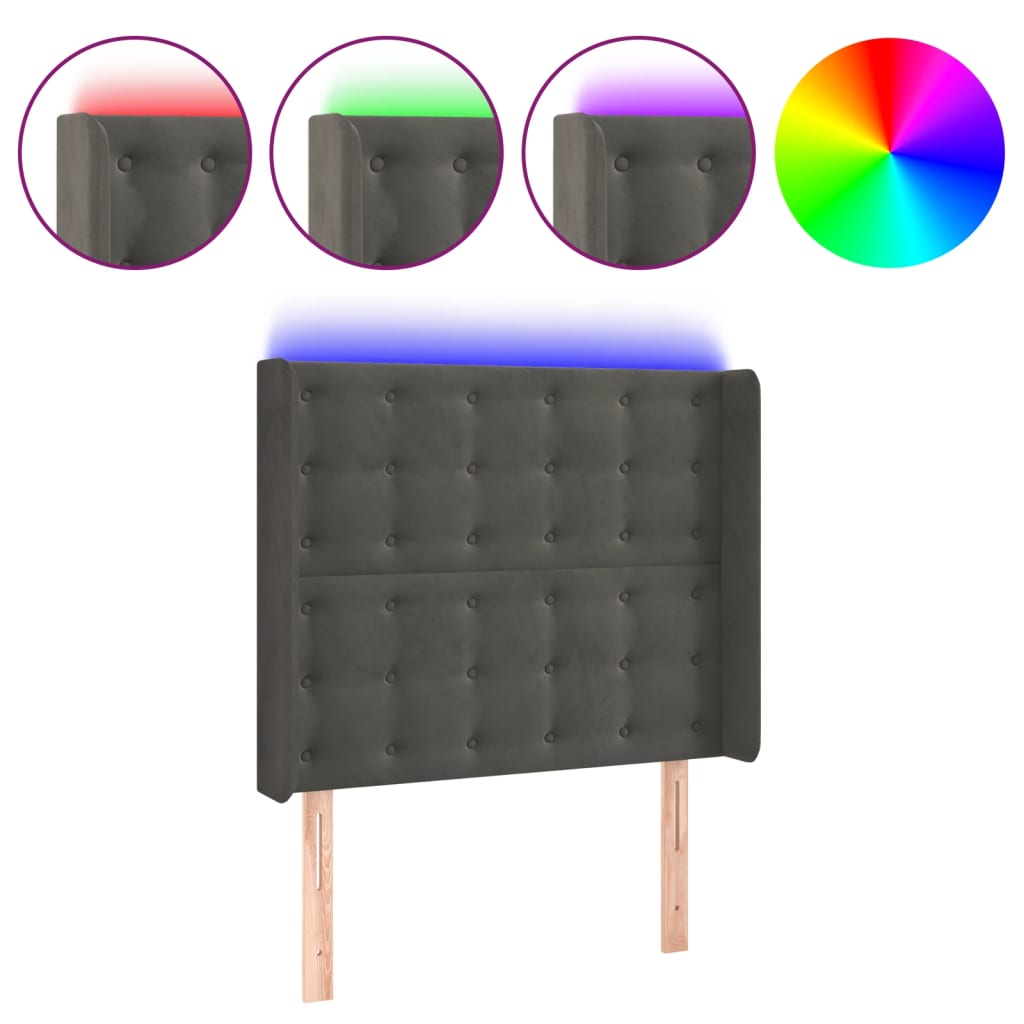 Vidaxl cabeceira cama c/ luzes led veludo 93x16x118/128cm cinza-escuro