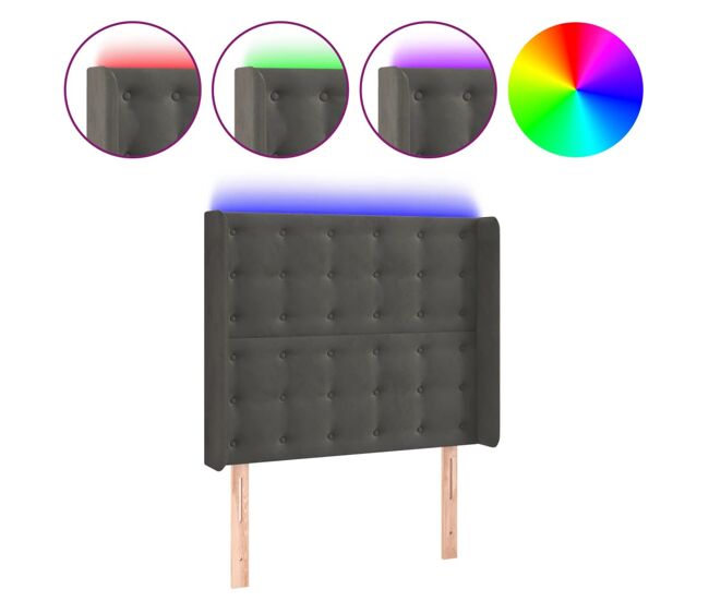 Vidaxl cabeceira cama c/ luzes led veludo 93x16x118/128cm cinza-escuro