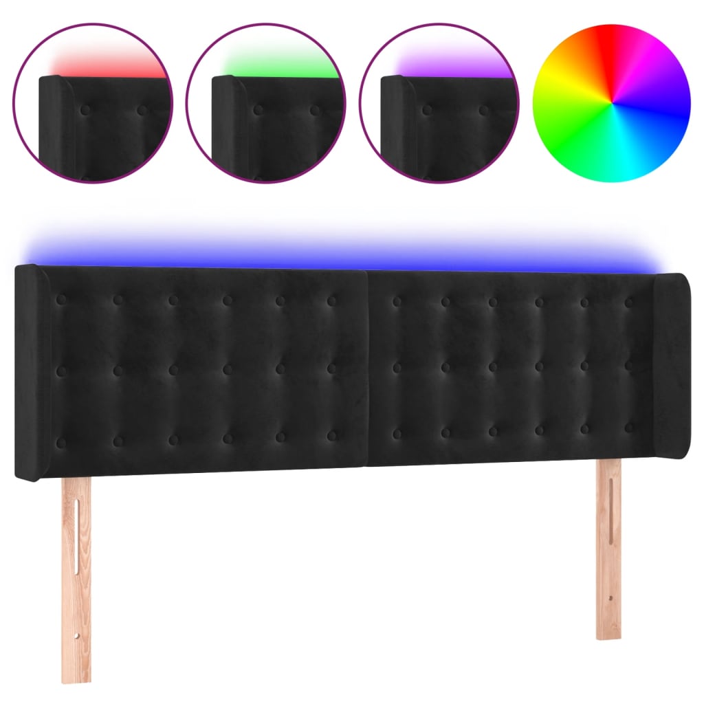 Vidaxl cabeceira de cama c/ luzes led veludo 147x16x78/88 cm preto