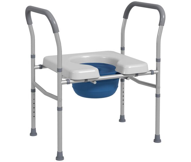 Homcom cadeira higiénica 4 em 1 cadeira com sanita de alumínio cadeira de duche com altura ajustável e almofadas antiderrapantes carga 136 kg para