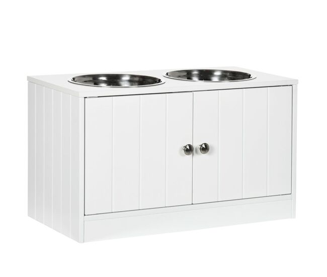 Pawhut comedouro elevado para cães grandes com 2 tigelas de 2000ml de aço inoxidável comedouro para cães com 2 portas e armazenamento oculto