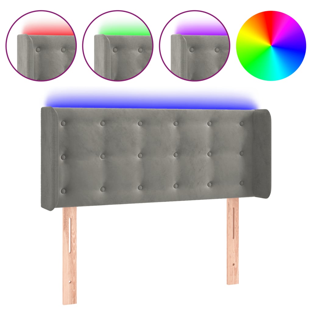 Vidaxl cabeceira cama c/ luzes led veludo 103x16x78/88 cm cinza-claro