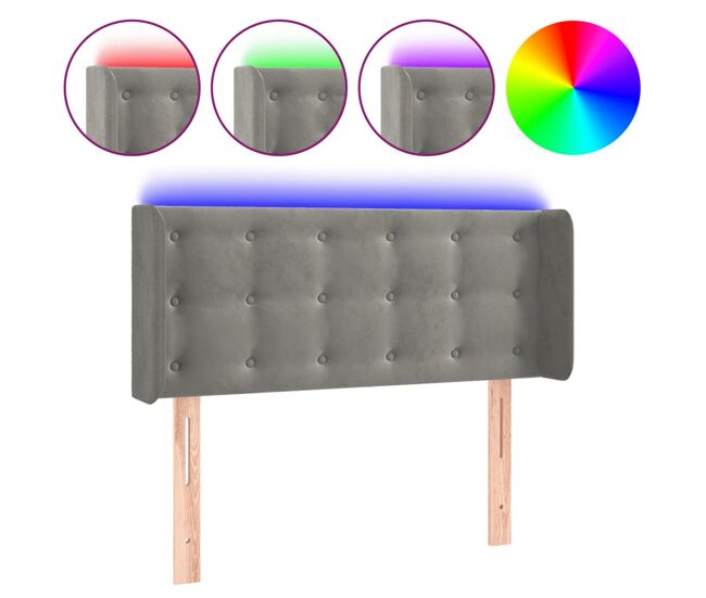 Vidaxl cabeceira cama c/ luzes led veludo 103x16x78/88 cm cinza-claro