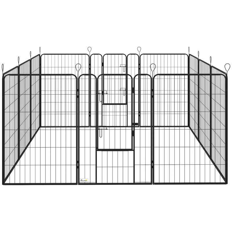 Pawhut parque para cães com 12 painéis recinto para animais de estimação modular com 2 portas para interior e exterior aço 80x120 cm preto