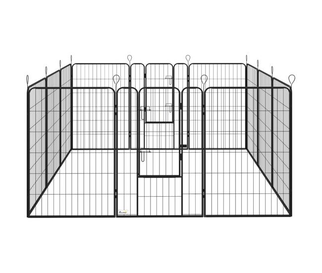 Pawhut parque para cães com 12 painéis recinto para animais de estimação modular com 2 portas para interior e exterior aço 80x120 cm preto