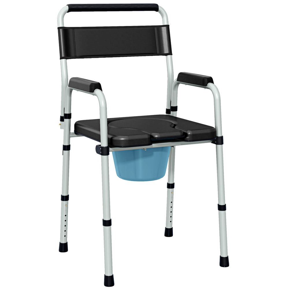 Homcom cadeira sanita para pessoas maiores dobrável cadeira com sanita altura ajustável cubo e almofadas antiderrapantes carga 150 kg 52,5x46x81,5-97 cm noir