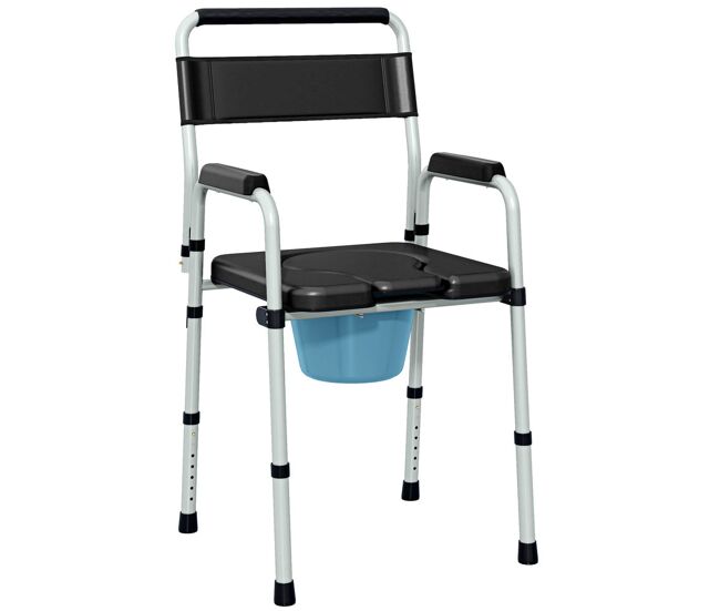 Homcom cadeira sanita para pessoas maiores dobrável cadeira com sanita altura ajustável cubo e almofadas antiderrapantes carga 150 kg 52,5x46x81,5-97 cm noir