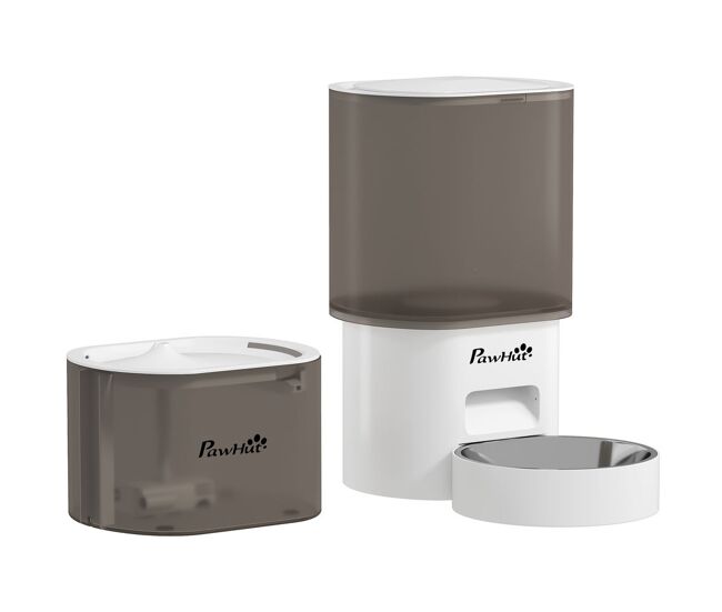 Pawhut comedero automático para gato dispensador de comida para gatos e cães de 3 l com controlo por app (1-10 refeições por dia) filtros e luz led