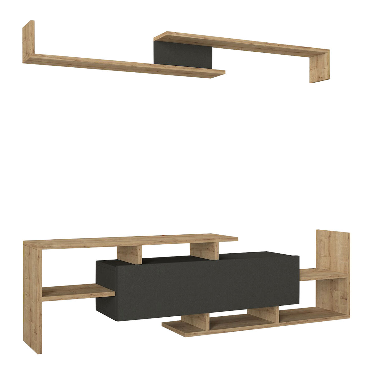 Mesa para tv liksefte com prateleira de parede 154x28x42 cm carvalho safira/preto [en.casa]