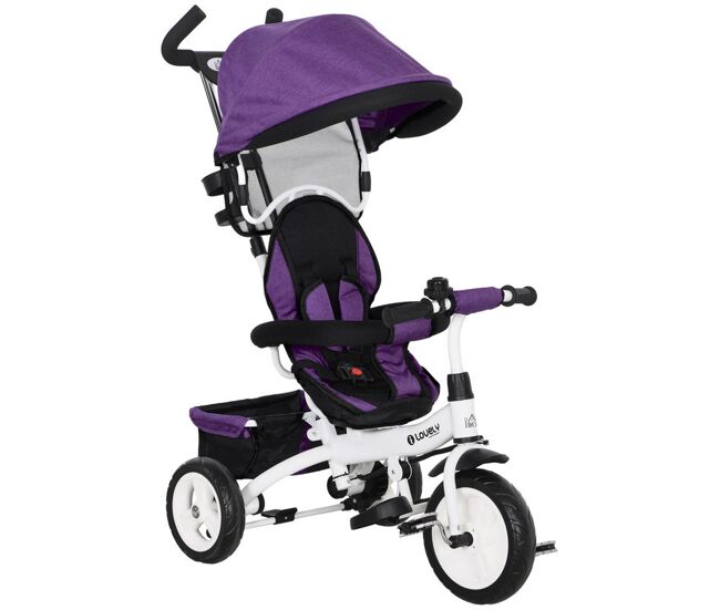 Homcom triciclo para bebés 2 em 1 triciclo evolutivo para crianças de +12 meses com toldo dobrável guiador telescópico e removível cinto de segurança