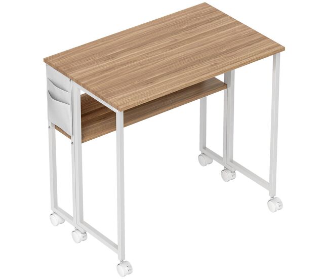 Homcom secretária dobrável com rodas e prateleira mesa secretária compacta com bolsa de armazenamento mesa para computador portátil para casa