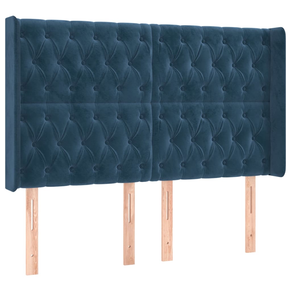 Vidaxl cabeceira cama c/ abas veludo 147x16x118/128 cm azul-escuro