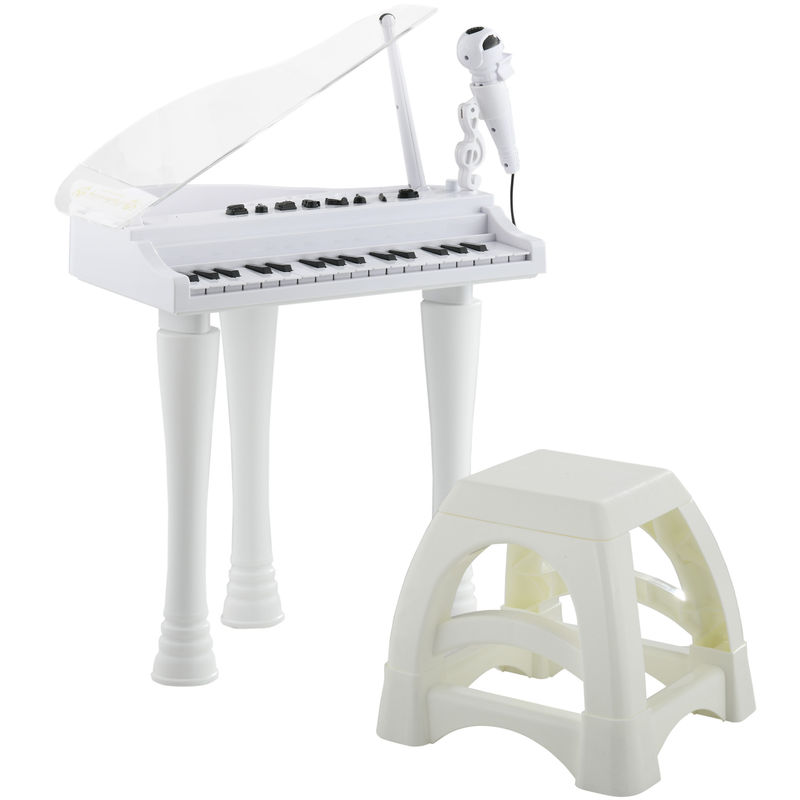 Aiyaplay piano eletrónico para enfants com 32 teclas piano com microfone banco luzes 22 músicas 4 tons pés amovíveis e volume ajustável 37x30,5x60,4 cm blanc