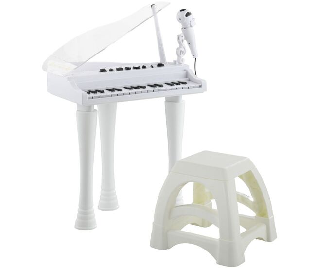 Aiyaplay piano eletrónico para enfants com 32 teclas piano com microfone banco luzes 22 músicas 4 tons pés amovíveis e volume ajustável 37x30,5x60,4 cm blanc