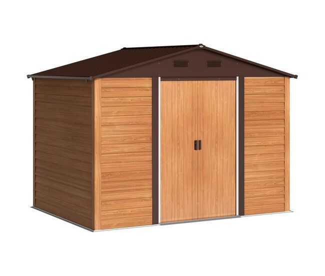 Outsunny abrigo de jardim exterior 4,84m² 278x195x215 cm abrigo de jardim metálico com 2 portas de correr e 4 janelas de ventilação para armazenamento