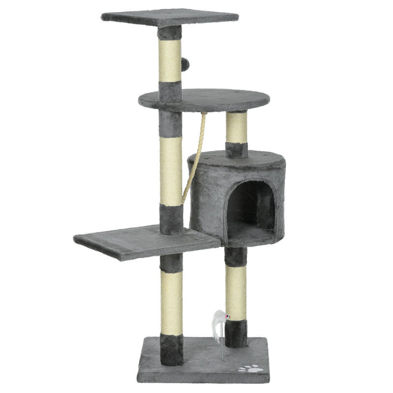 Pawhut arranhador para gatos com arranhador de 116 cm e 4 níveis com poste para afiar as garras caverna espaçosa plataformas e brinquedos divertidos