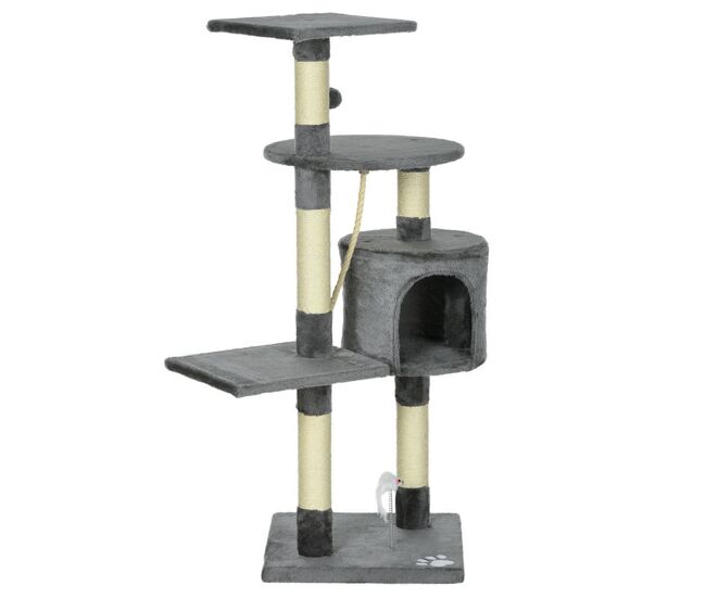 Pawhut arranhador para gatos com arranhador de 116 cm e 4 níveis com poste para afiar as garras caverna espaçosa plataformas e brinquedos divertidos
