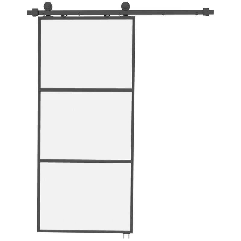 Homcom porta de correr com acessórios porta de correr de vidro com mecanismo de fecho suave para casa de banho sala de estar cozinha 91,4x203,2 cm