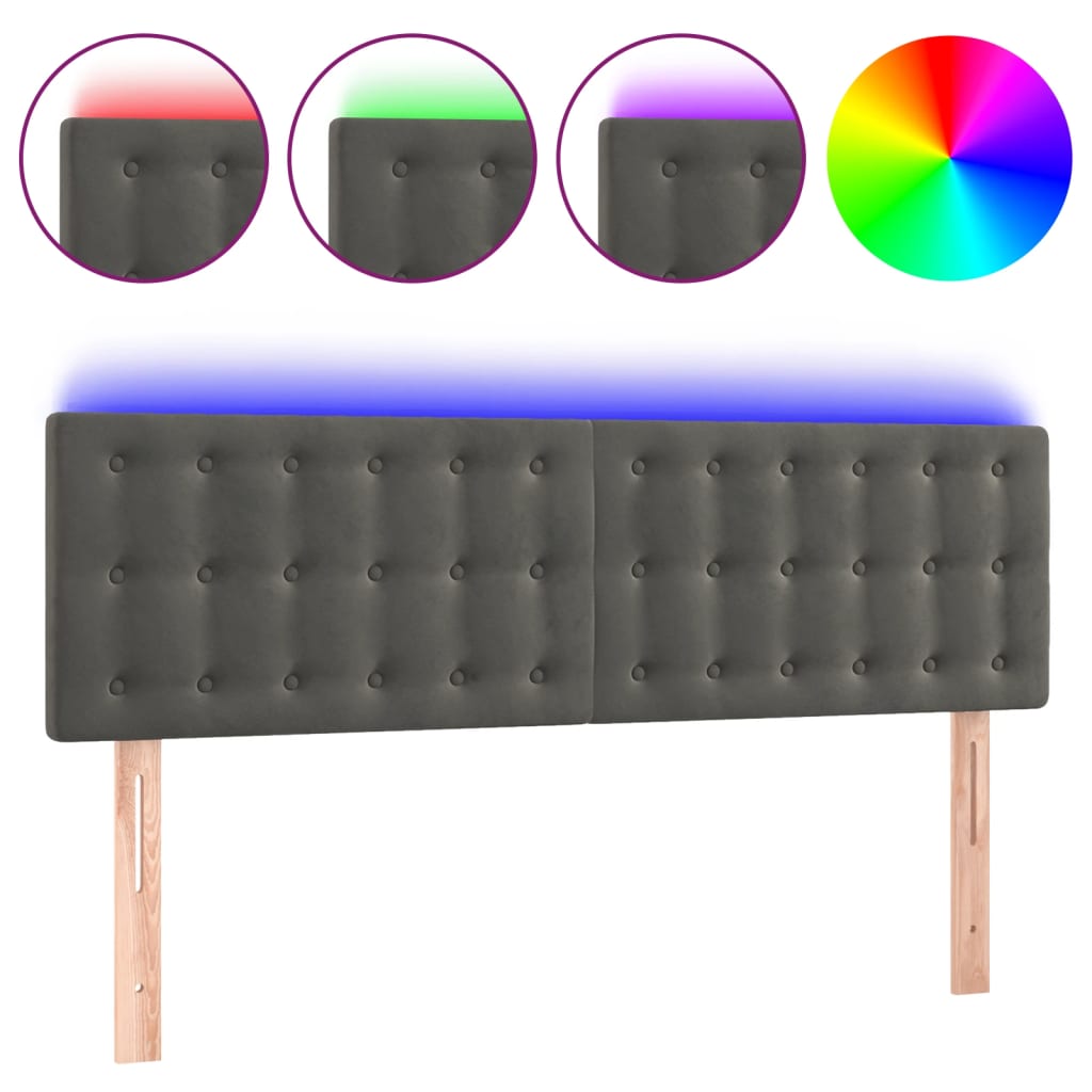 Vidaxl cabeceira de cama c/luzes led veludo 144x5x78/88cm cinza-escuro