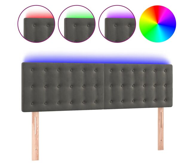 Vidaxl cabeceira de cama c/luzes led veludo 144x5x78/88cm cinza-escuro