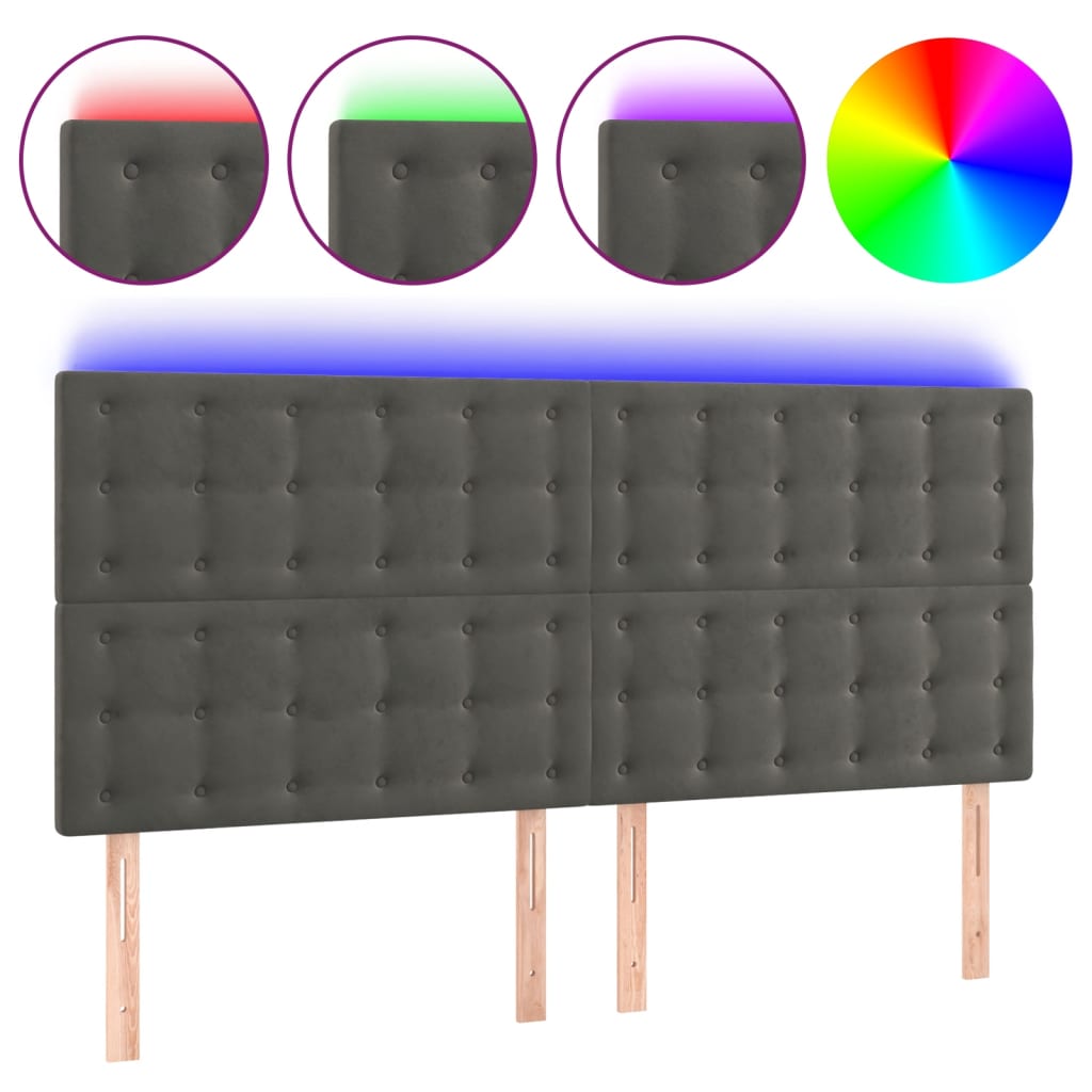 Vidaxl cabeceira de cama c/ led veludo 200x5x118/128 cm cinza-escuro