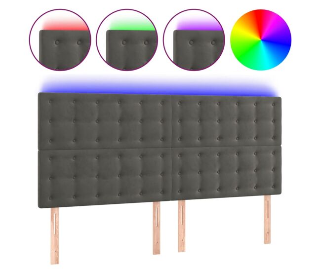 Vidaxl cabeceira de cama c/ led veludo 200x5x118/128 cm cinza-escuro