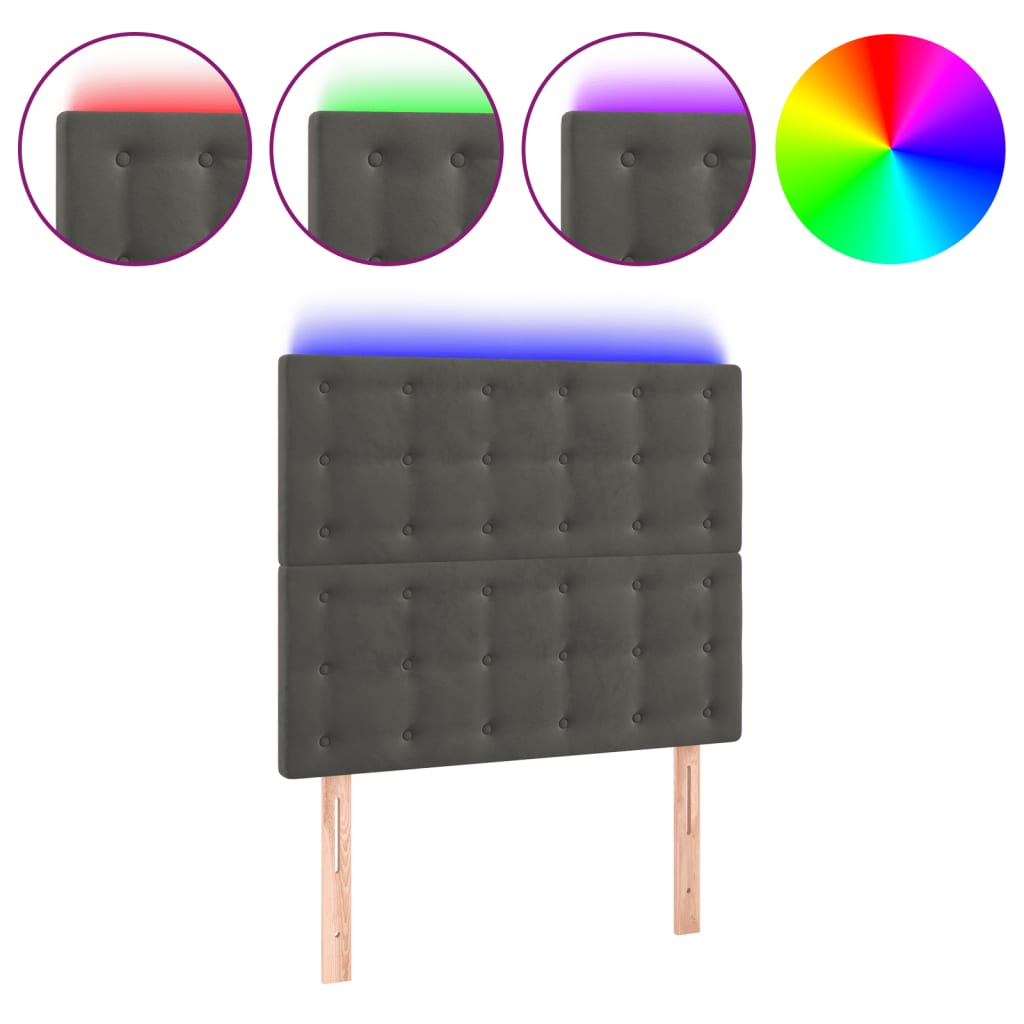 Vidaxl cabeceira de cama c/ led veludo 80x5x118/128 cm cinza-escuro