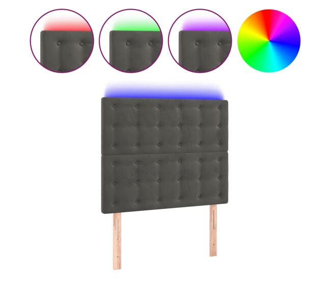 Vidaxl cabeceira de cama c/ led veludo 80x5x118/128 cm cinza-escuro