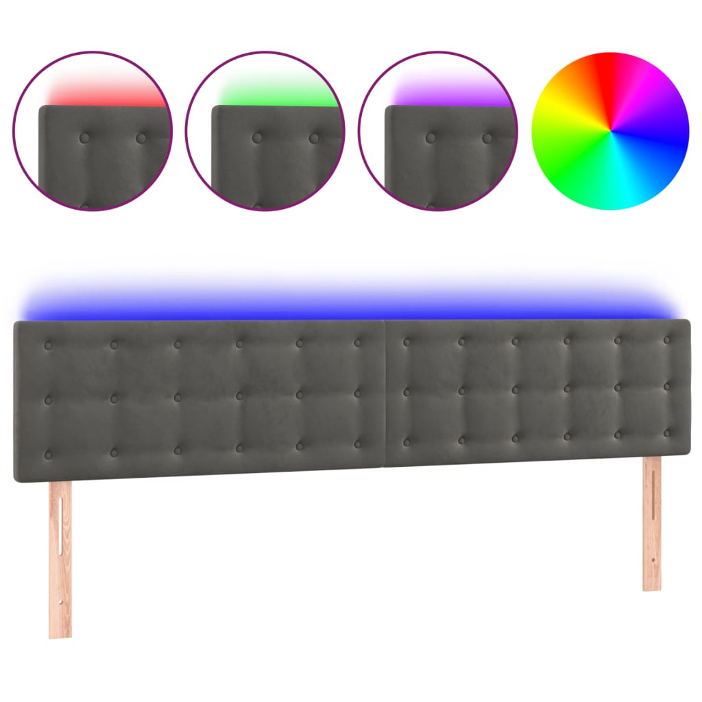 Vidaxl cabeceira de cama c/luzes led veludo 200x5x78/88cm cinza-escuro