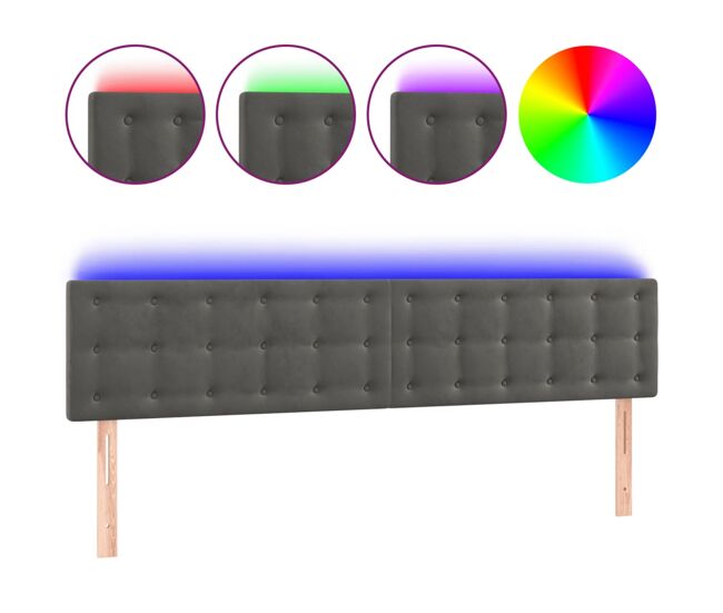 Vidaxl cabeceira de cama c/luzes led veludo 200x5x78/88cm cinza-escuro