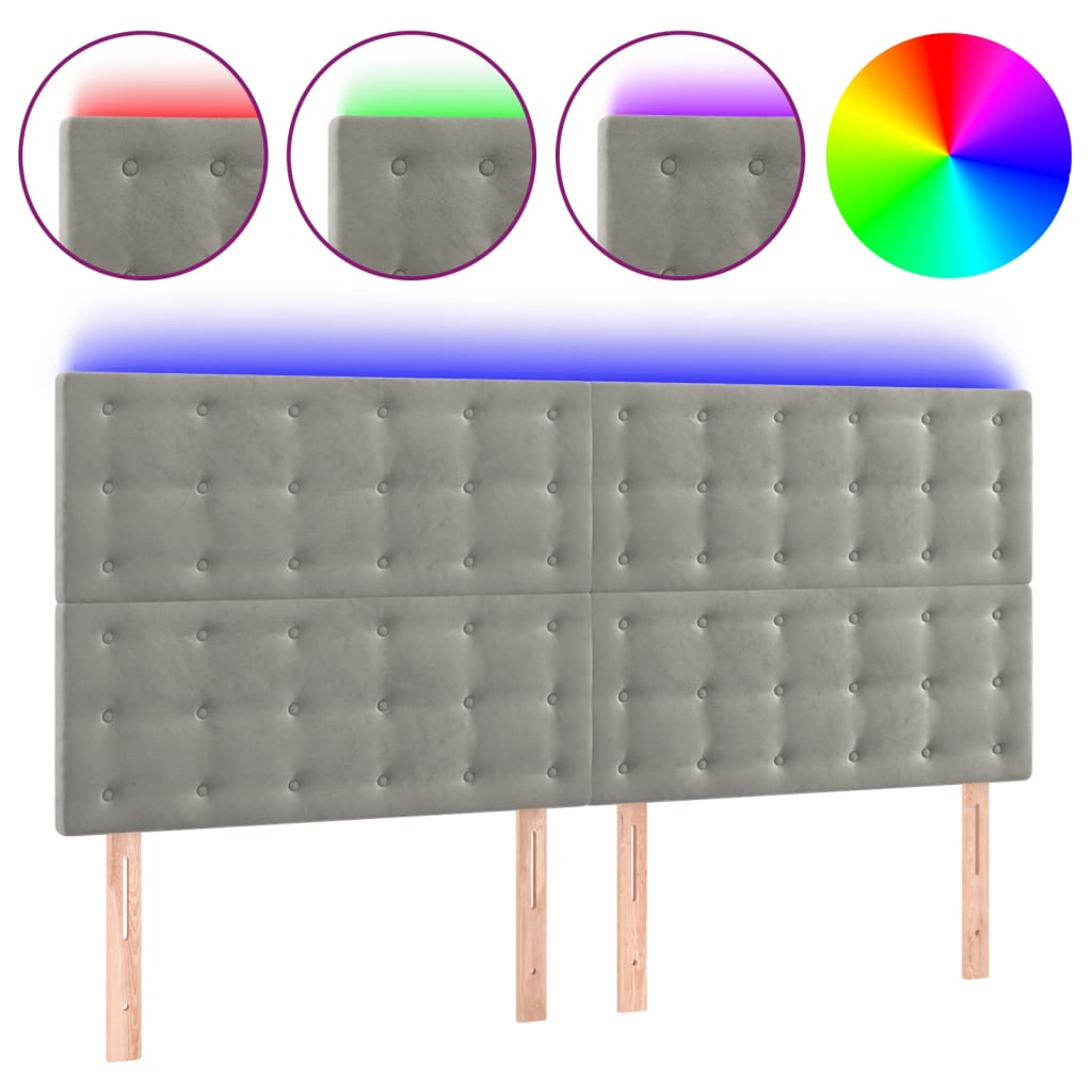 Vidaxl cabeceira cama c/ luzes led veludo 200x5x118/128cm cinza-claro