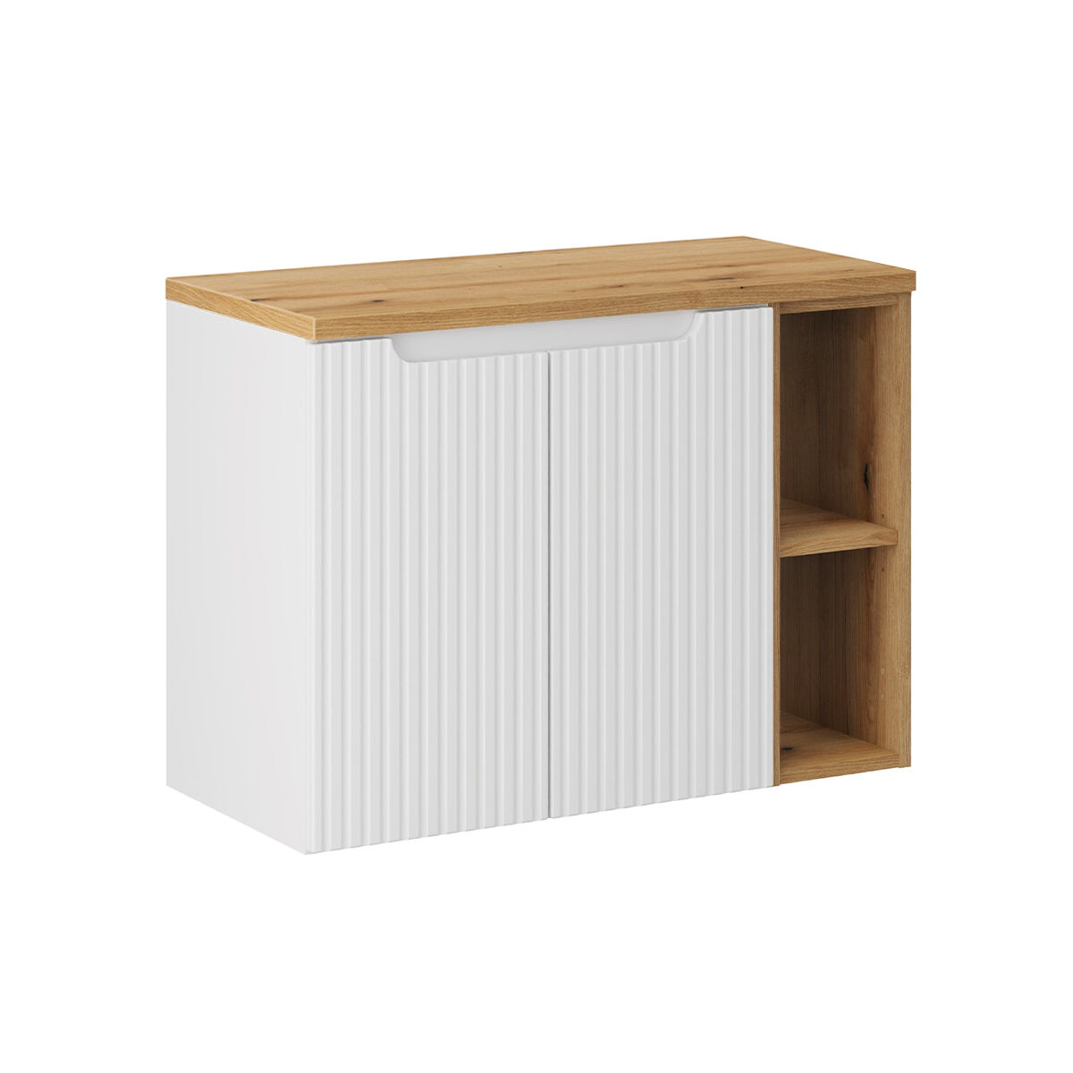 Móvel de 80 cm com 2 portas e 2 nichos riva branco e madeira
