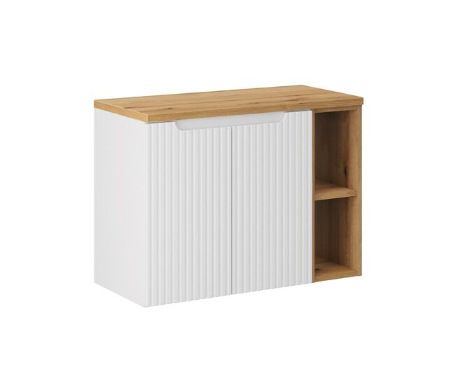 Móvel de 80 cm com 2 portas e 2 nichos riva branco e madeira