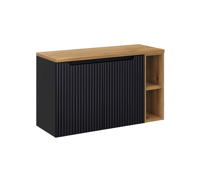 Móvel de lavatório 100cm 2 portas 2 nichos riva noir e madeira