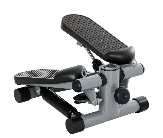 Sportnow mini step para exercício em casa machine de step compacta com bandas de resistência monitor lcd pedais antiderrapantes e ajustáveis em altura para treino do corpo 41x30,5x18,5 cm gris