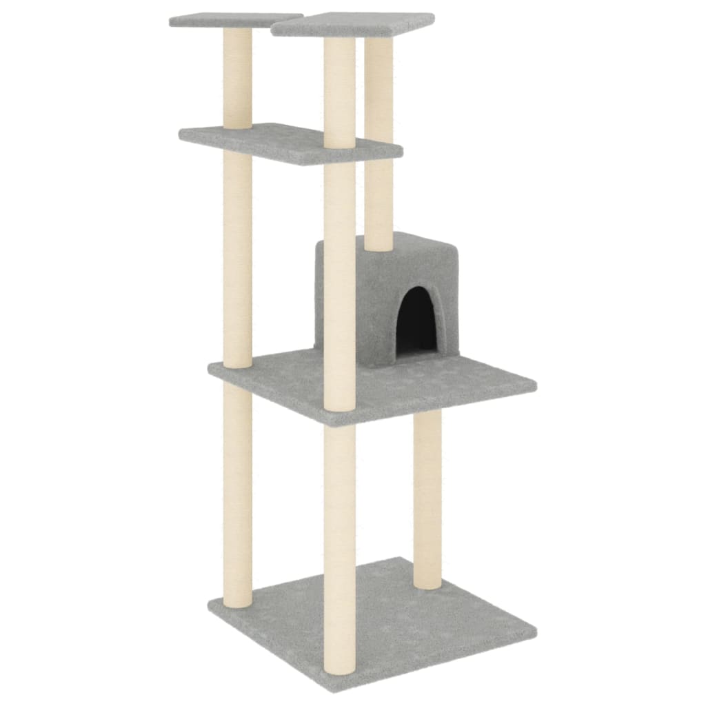 Vidaxl árvore p/ gatos c/ postes arranhadores sisal 123 cm cinza-claro